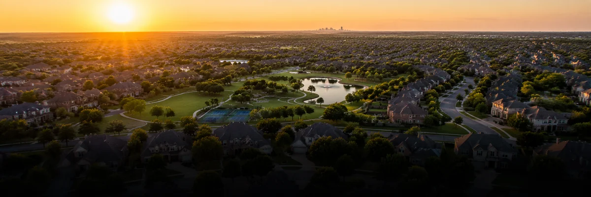 Plano TX neighbourhood aerial view